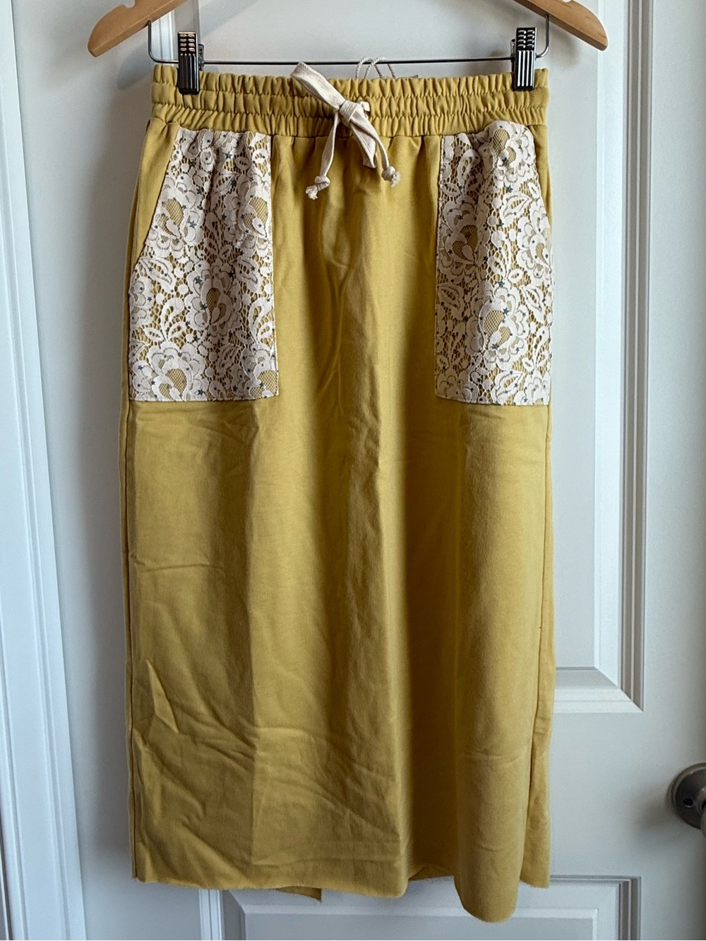 Hem & Thread Yellow Midi Skirt with Lace Pockets